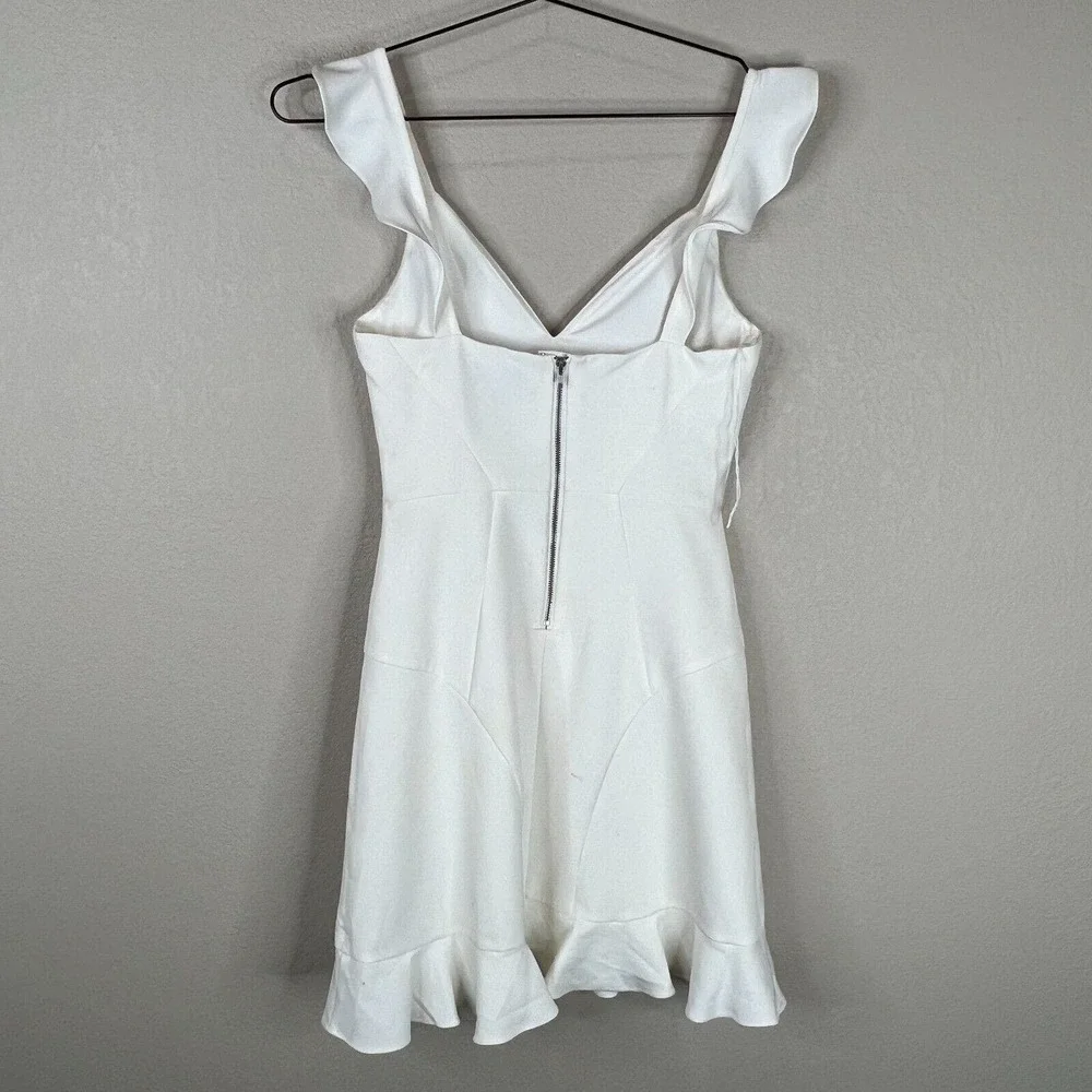 Aidan Mattox Mini Dress‎ Size 0 Ivory Ruffled Sleeveless Stretch Crepe Cocktail